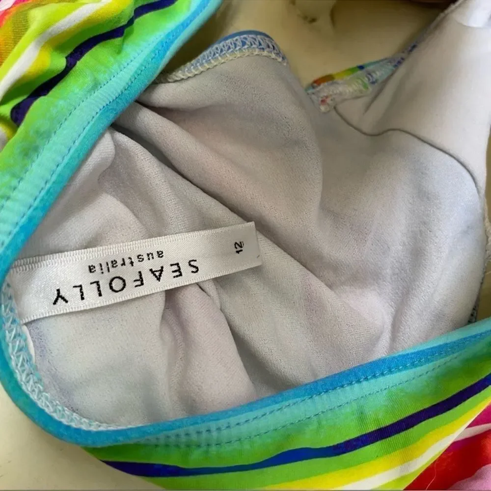 Seafolly two piece Piece tankini Swimsuit bikini set rainbow Stripe 12 / 8 / med